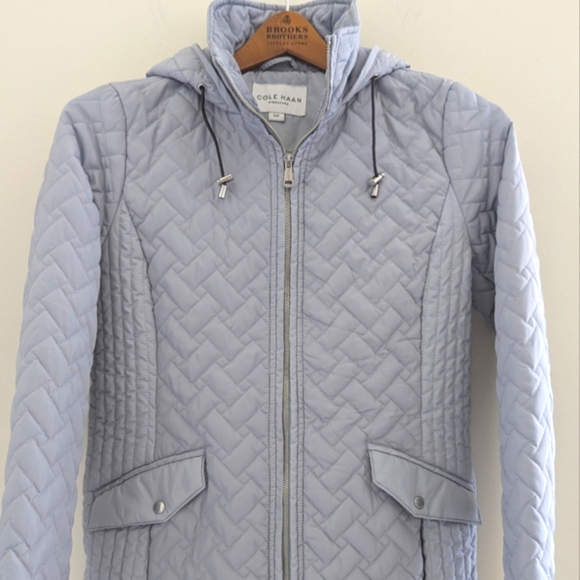 COLE HAAN Signature Quilted Jacket WOMEN'S S/ P Hooded Parka Light Blue - Picture 4 of 14